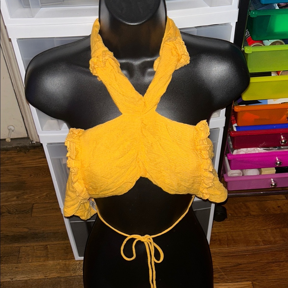 We The Free Mustard Yellow Halter Crop Top